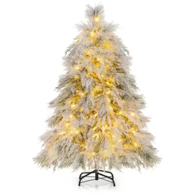 Costway Brad artificial de Crăciun cu Albă ca Zăpada Lumini Tannenbaum Christbaum 150cm