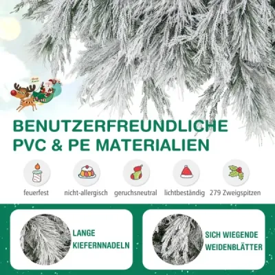 Costway Brad artificial de Crăciun cu Albă ca Zăpada Lumini Tannenbaum Christbaum 150cm