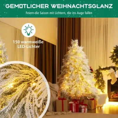 Costway Brad artificial de Crăciun cu Albă ca Zăpada Lumini Tannenbaum Christbaum 150cm