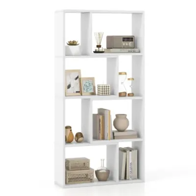Costway Bookcase cu 4 nivele Stand raft cu 8 compartimente Raft Dice 60 x 20 x 120 cm Alb