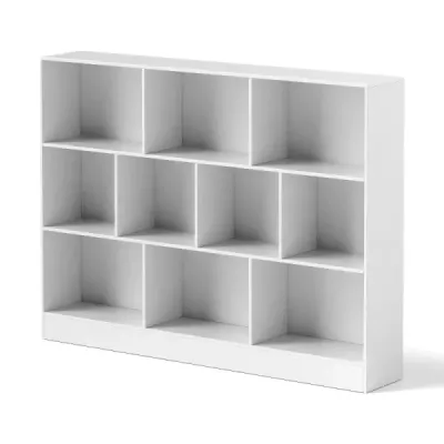 Costway 3 Straturi Bookcase cu 10 compartimente Stand raft Raft Dice Raft birou 140 x 24 x 104 cm Alb