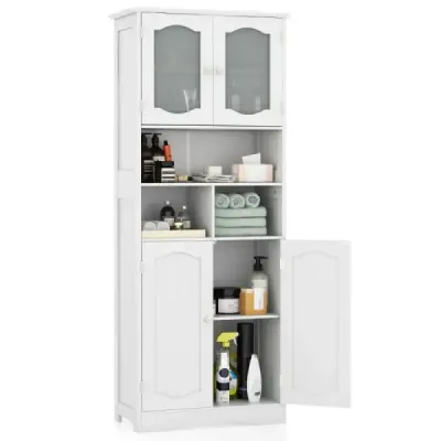 Cabinet de baie cu 4 usi si rafturi Alb 60 x 30 x 148,5 cm