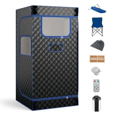 Costway saună saună acasă pentru acasă cutie de saună corp întreg cu generator de abur de 3 litri 91 x 91 x 183 cm Negru