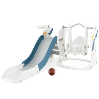 Leagăn pentru copii Costway cu alunecare 4 în 1 swing & slide & baschet coş & scară 185 x 150 x 92 cm