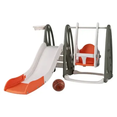 Leagăn pentru copii Costway cu diapozitiv pliabil 4 în 1 leagăn & slide & baschet & scara Orange