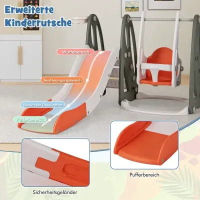 Leagăn pentru copii Costway cu diapozitiv pliabil 4 în 1 leagăn & slide & baschet & scara Orange
