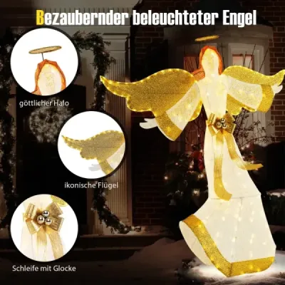 Costway 160 cm mare iluminat înger Crăciun figura înger luminos cu halo alb cald