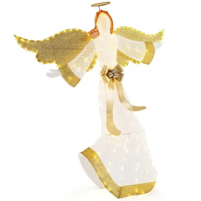 Costway 160 cm mare iluminat înger Crăciun figura înger luminos cu halo alb cald