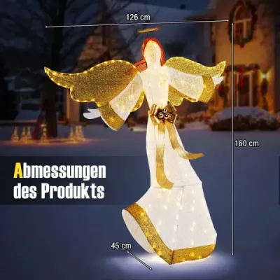 Costway 160 cm mare iluminat înger Crăciun figura înger luminos cu halo alb cald