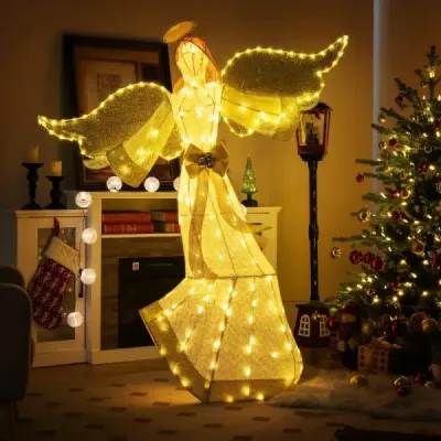 Costway 160 cm mare iluminat înger Crăciun figura înger luminos cu halo alb cald