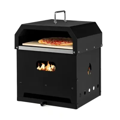 Prenosná viacúčelová pec na pizzu 4 v 1 s krytom a 2 vrstvami čierna