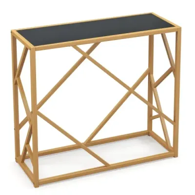 Masa de consola 80 cm cu placa de top din sticla tare si cadru de aur
