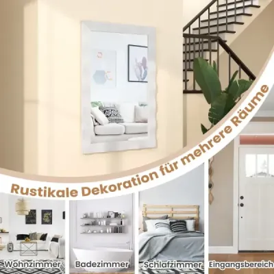 Oglinda de perete a fermei Costway cu rame din lemn din lemn rustic oglinda rau alb