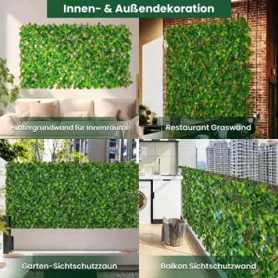 Costway artificial Planta de vizibilitate a grădinii Efeu Perete gard viu cu verde Efeu