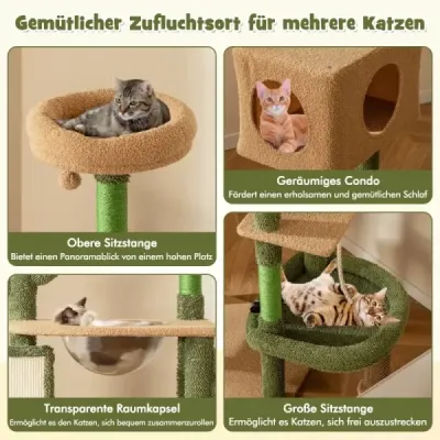 Cactus Cat Tree cu platforme Kefa Hračka Sisal Lano Zelená + Hneda