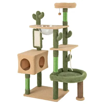 Cactus Cat Tree cu platforme Kefa Hračka Sisal Lano Zelená + Hneda