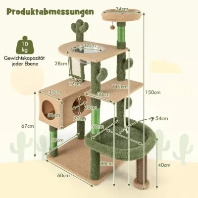 Cactus Cat Tree cu platforme Kefa Hračka Sisal Lano Zelená + Hneda