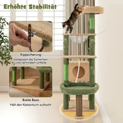 Cactus Cat Tree cu platforme Kefa Hračka Sisal Lano Zelená + Hneda