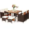 Costway 9 TLG. Polirattan Set Rattan Mobila Gradina Dining grup cu masa Dining grup Şobolani până la 8 persoane Bej