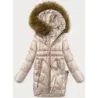 Sacou simplu de iarnă cu buzunare decorative de S'west roz perla (B8259-51)