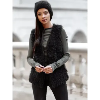 Vestă de blană cu părul lung negru (1402)