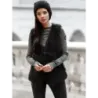 Vestă de blană cu părul lung negru (1402)