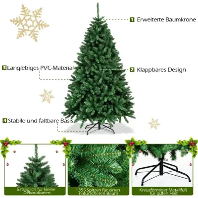 Copac de Crăciun 183 cm Brad artificial de Crăciun Tannenbaum cu suport metalic pliabil
