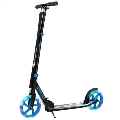 Costway Scooter Role pliabil Tretroller înălțime reglabil 100 kg de încărcare Power Kickroller cu 2 roți LED albastru