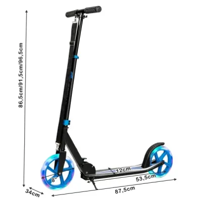 Costway Scooter Role pliabil Tretroller înălțime reglabil 100 kg de încărcare Power Kickroller cu 2 roți LED albastru