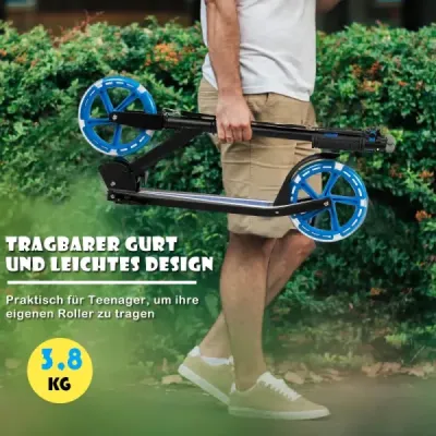 Costway Scooter Role pliabil Tretroller înălțime reglabil 100 kg de încărcare Power Kickroller cu 2 roți LED albastru