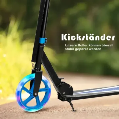 Costway Scooter Role pliabil Tretroller înălțime reglabil 100 kg de încărcare Power Kickroller cu 2 roți LED albastru
