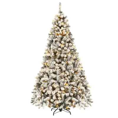 Costway 225cm Brad artificial de Craciun cu zapada si incalzire alb LED-uri Christbaum PVC Ace
