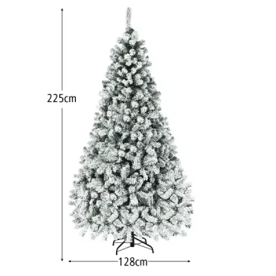 Costway 225cm Brad artificial de Craciun cu zapada si incalzire alb LED-uri Christbaum PVC Ace