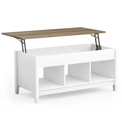 Masa canapea costway cu spațiu de stocare placă de ridicare & 3 Înălțime rafturi deschise reglabil 104,5 x 49 x 48-62,5 cm Alb