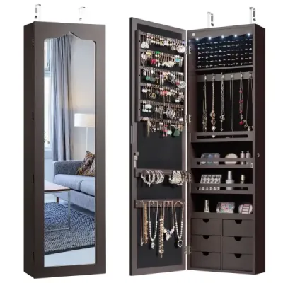 Cabinet de bijuterii Costway cu oglindă mare 36,5 x 11,5 x 120 cm Brown