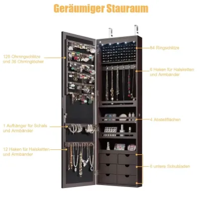 Cabinet de bijuterii Costway cu oglindă mare 36,5 x 11,5 x 120 cm Brown