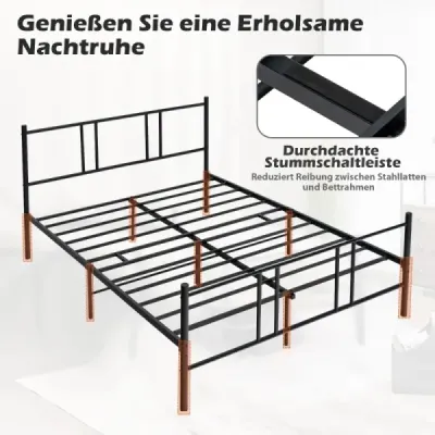 Cadru de pat din platforma metalica cu partea capului si picior 200 x 160 cm Negru