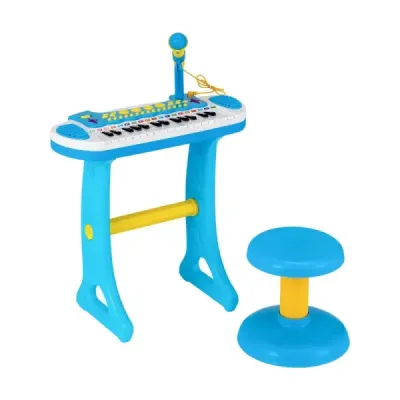 Costway Electronics 31 Buttons Kids Keyboard cu Stool & Microphone pentru copii de la 3 ani albastru