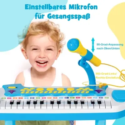 Costway Electronics 31 Buttons Kids Keyboard cu Stool & Microphone pentru copii de la 3 ani albastru