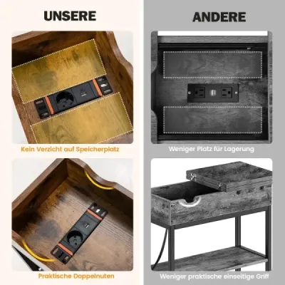 Masa laterală cu stație de încărcare Tabel îngust 60 x 30 x 58,5 cm Hnedy