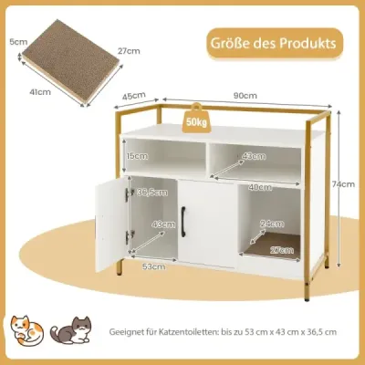 Costway pisica caz de toaletă cu uși duble & zero bază 89 x 45 x 74,5 cm alb