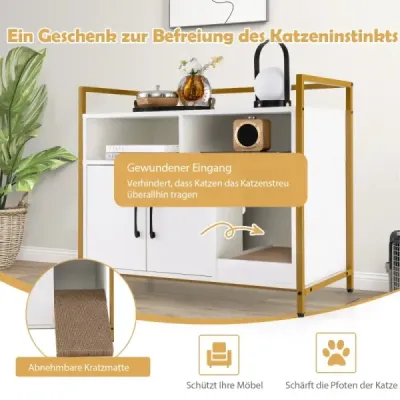 Costway pisica caz de toaletă cu uși duble & zero bază 89 x 45 x 74,5 cm alb