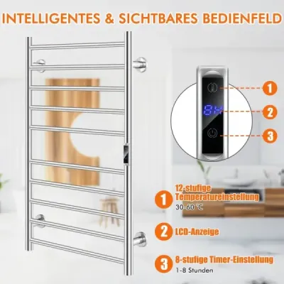Încălzitor pentru prosoape electrice Costway cu protecţie 8 ore cu cronometru şi supraîncălzire şi ecran LED