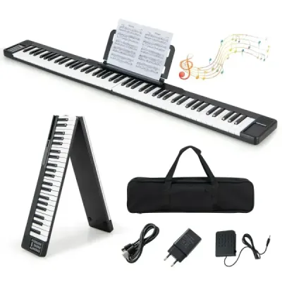 Costway Foldable 88 Buttons Digital Piano Electric Keyboard 137 x 16,5x 5 cm Negru + alb