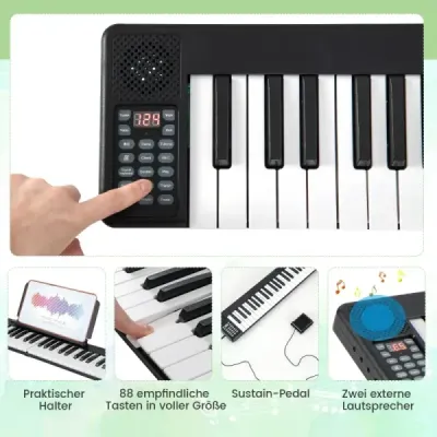 Costway Foldable 88 Buttons Digital Piano Electric Keyboard 137 x 16,5x 5 cm Negru + alb