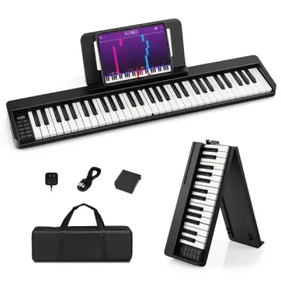 Costway Digital Piano cu 61 taste & Bluetooth & scoruri & pedala & pian sac pliabil