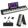 Costway Digital Piano cu 61 taste &amp; Bluetooth &amp; scoruri &amp; pedala &amp; pian sac pliabil