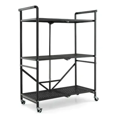 Costway pliabil Servire coș cu 4 role 3 podea metal Rack pentru bucătărie birou negru