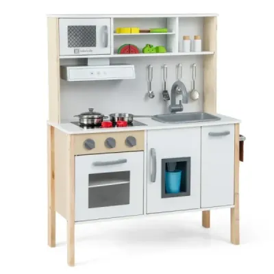 Costway pentru copii bucătărie joc Set lemn Joaca bucatarie cu microunde 72 x 30 x 90 cm alb