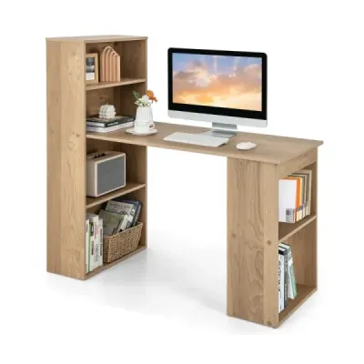 Birou costway cu masa de calculator bibliotecă cu 6 rafturi masă PC cu birou raft de masă natura